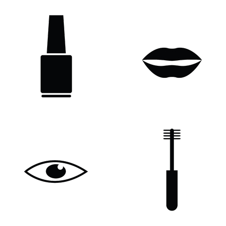 Collection of beauty icon set includes nail polish, lips, eye and mascara in black and white collection illustrationのイラスト素材