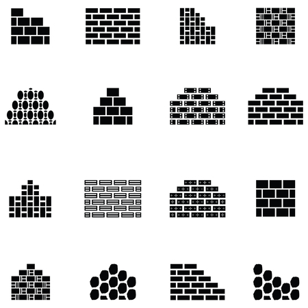 Wall icon set, different brick wall designsのイラスト素材