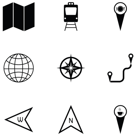 Map icon set in black and white illustration.のイラスト素材