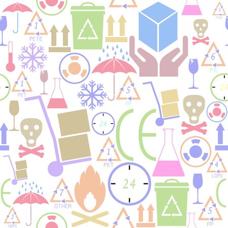 packaging symbols seamless pattern background icon.のイラスト素材