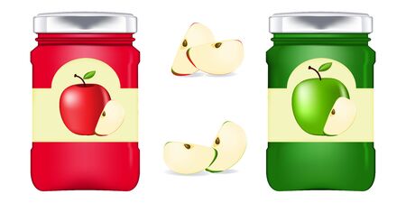 Realistic glass bottle packaging for Red and Green Applesのイラスト素材