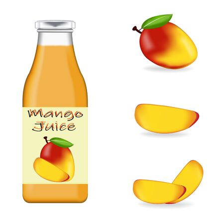 Realistic glass bottle packaging for mangoのイラスト素材