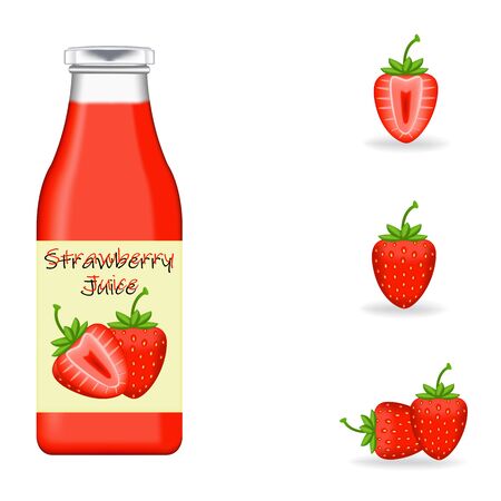Realistic glass bottle packaging for fresh strawberryのイラスト素材