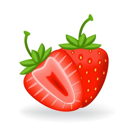 realistic fresh strawberry with leavesのイラスト素材