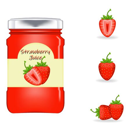 Realistic glass bottle packaging for fresh strawberryのイラスト素材