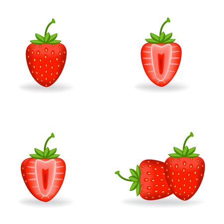 realistic fresh strawberry with leavesのイラスト素材