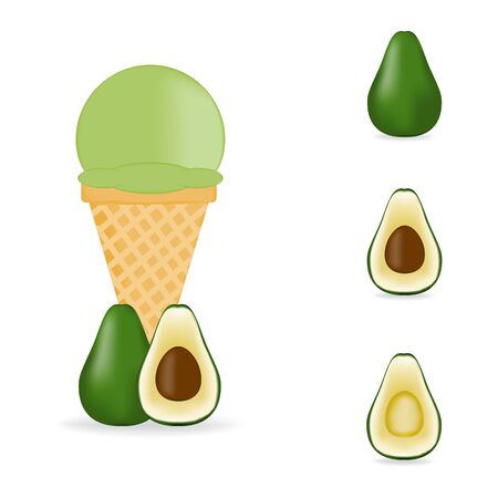 Vector illustration of colorful Fresh avocado ice cream.のイラスト素材