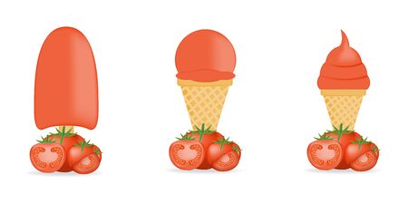 Vector illustration of colorful Fresh tomato ice cream.のイラスト素材