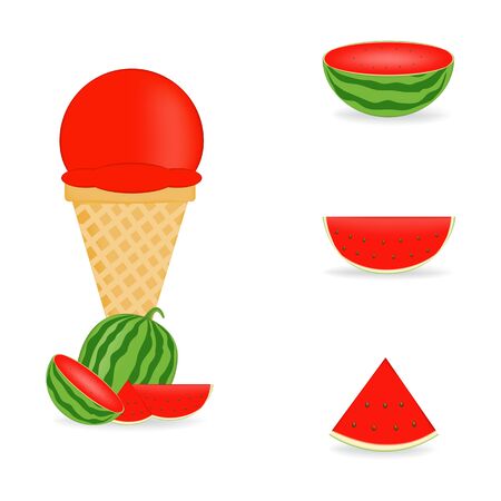 Vector illustration of colorful Fresh watermelon ice cream.のイラスト素材