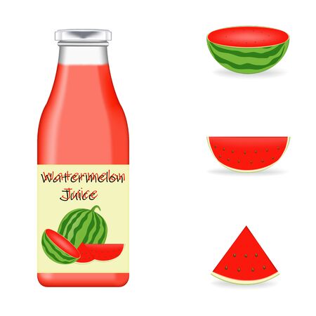 Realistic glass bottle packaging for fresh watermelon juiceのイラスト素材