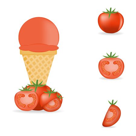Vector illustration of colorful Fresh tomato ice cream.のイラスト素材
