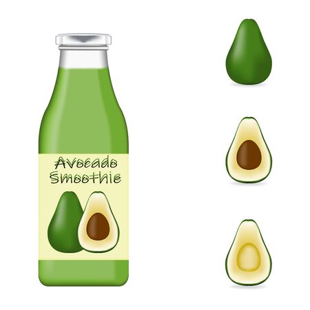 Realistic glass bottle packaging for avocado.のイラスト素材