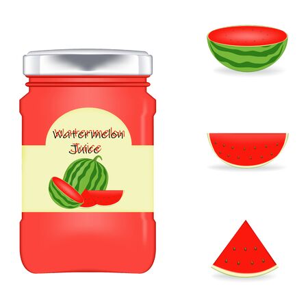 Realistic glass bottle packaging for fresh watermelon juiceのイラスト素材