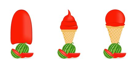 Vector illustration of colorful Fresh watermelon ice cream.のイラスト素材