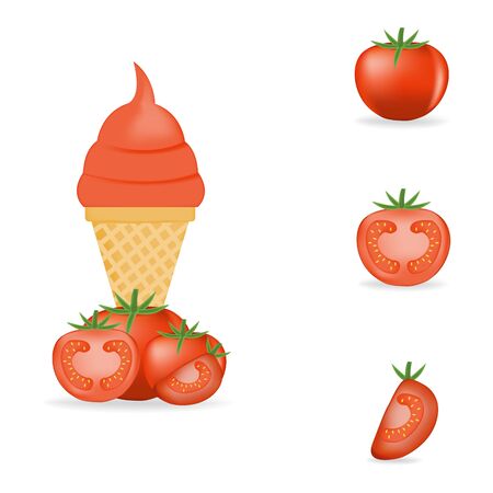Vector illustration of colorful Fresh tomato ice cream.のイラスト素材