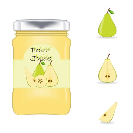 Realistic glass bottle packaging for fresh pear.のイラスト素材