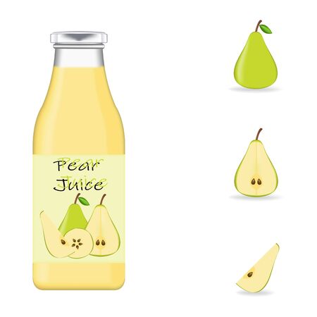 Realistic glass bottle packaging for fresh pear.のイラスト素材
