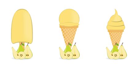 Vector illustration of colorful Fresh pear ice cream.のイラスト素材