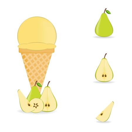 Vector illustration of colorful Fresh pear ice cream.のイラスト素材