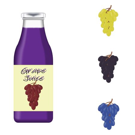 Realistic glass bottle packaging for fresh grapeのイラスト素材