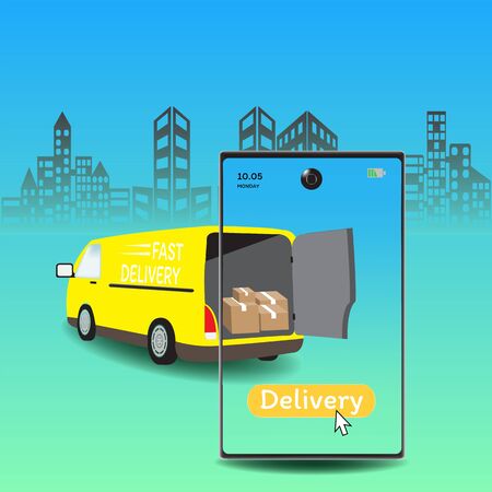Online delivery service concept, Logistics and Delivery, on mobile Vector.のイラスト素材
