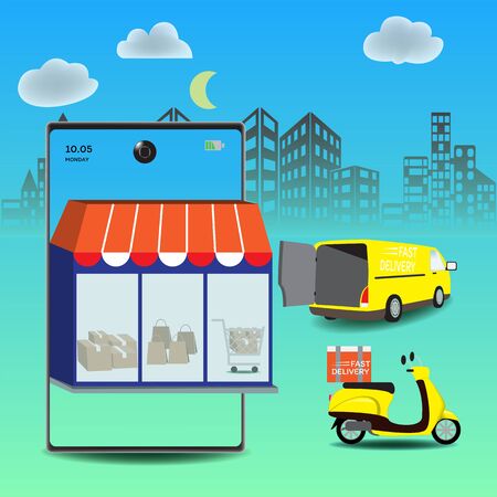 Online delivery service concept, Logistics and Delivery, on mobile Vector.のイラスト素材