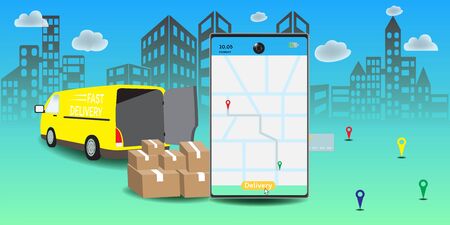 Online delivery service concept, Logistics and Delivery, on mobile Vector.のイラスト素材