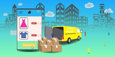 Online delivery service concept, Logistics and Delivery, on mobile Vector.のイラスト素材