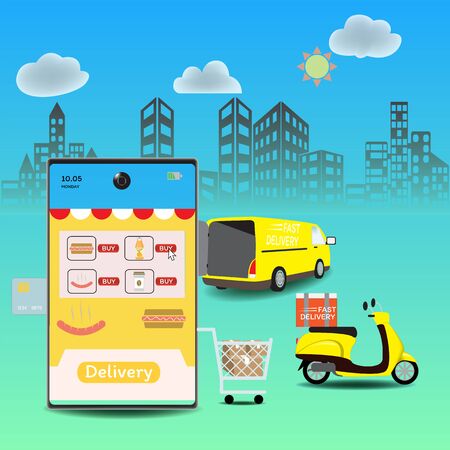 Online delivery service concept, Logistics and Delivery, on mobile Vector.のイラスト素材