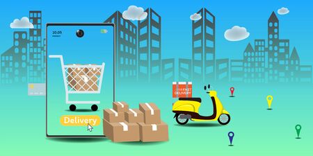 Online delivery service concept, Logistics and Delivery, on mobile Vector.のイラスト素材