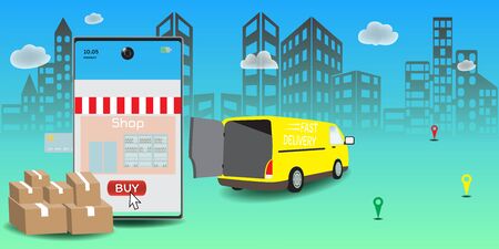 Online delivery service concept, Logistics and Delivery, on mobile Vector.のイラスト素材