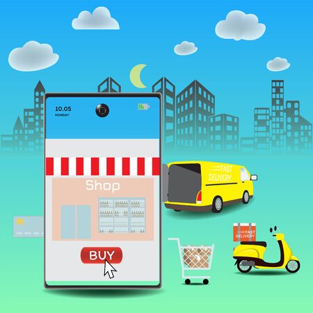 Online delivery service concept, Logistics and Delivery, on mobile Vector.のイラスト素材