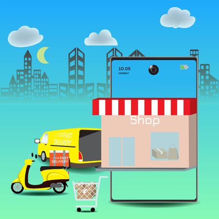 Online delivery service concept, Logistics and Delivery, on mobile Vector.のイラスト素材