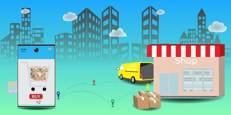 Online delivery service concept, Logistics and Delivery, on mobile Vector.のイラスト素材