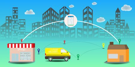 Online delivery service concept, Logistics and Delivery, on mobile Vector.のイラスト素材