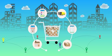 Online delivery service concept, Logistics and Delivery, on mobile Vector.のイラスト素材