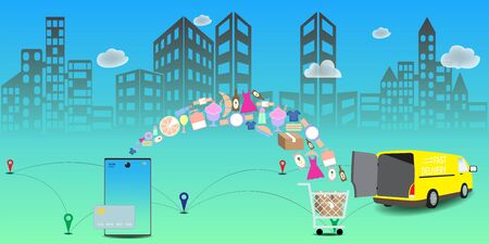 Online delivery service concept, Logistics and Delivery, on mobile Vector.のイラスト素材