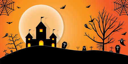 Halloween Night Concept Vector.paper art style.のイラスト素材