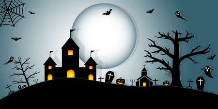 Halloween Night Concept Vector.paper art style.のイラスト素材