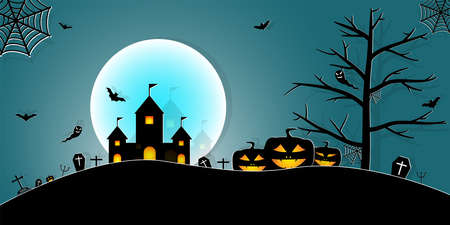 Halloween Night Concept Vector.paper art style.の写真素材