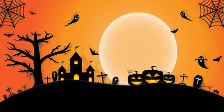 Halloween Night Concept Vector.paper art style.の写真素材