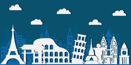 paper travel background Landmark Global Travel And Journey Infographic Vector Design Template.の写真素材