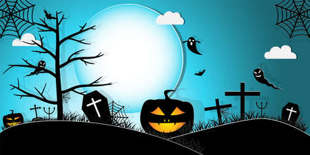 Halloween Night Concept Vector.paper art style.の写真素材