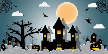 Halloween Night Concept Vector.paper art style.の写真素材