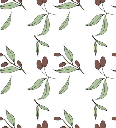 Seamless vector pattern with ink hand drawn olive tree twigsのイラスト素材