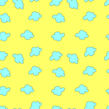 Seamless pattern of blue clouds isolated on yellow background. Hand drawing illustrationのイラスト素材