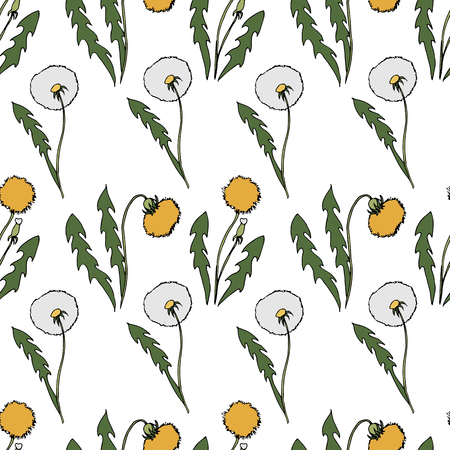 Dandelion seamless pattern. hand drawn illustration. Bright cartoon illustration for  card design, fabric and wallpaper.のイラスト素材