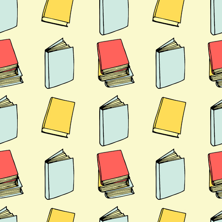 Back to school seamless pattern in cartoon style. Hand drawn illustration. Great for card, poster, printのイラスト素材