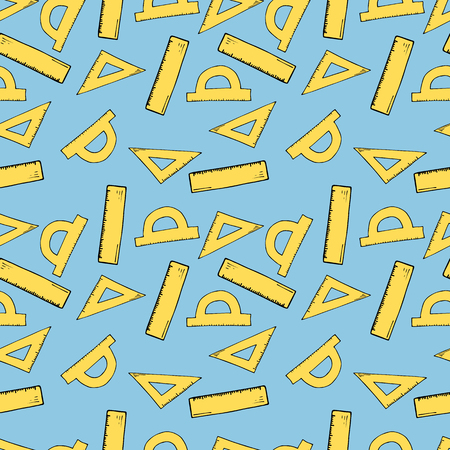 Back to school seamless pattern in cartoon style. Hand drawn illustration. Great for card, poster, printのイラスト素材