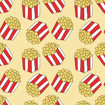 Popcorn seamless pattern. hand drawn illustration. Bright cartoon illustration for children's greeting card design, menu, fabric and wallpaper.のイラスト素材